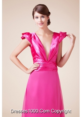 Exquisite V-neck Column / Sheath Long Prom Dress With Cap Sleeves