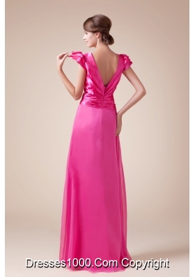 Exquisite V-neck Column / Sheath Long Prom Dress With Cap Sleeves