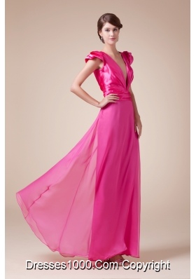 Exquisite V-neck Column / Sheath Long Prom Dress With Cap Sleeves