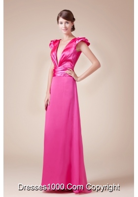 Exquisite V-neck Column / Sheath Long Prom Dress With Cap Sleeves