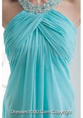 Halter Top Aqua Blue Empire Beading Prom Dress