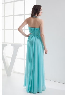 Halter Top Aqua Blue Empire Beading Prom Dress