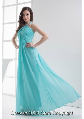 Halter Top Aqua Blue Empire Beading Prom Dress