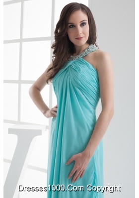 Halter Top Aqua Blue Empire Beading Prom Dress