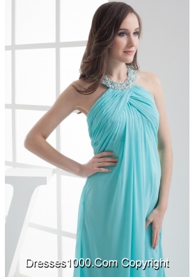 Halter Top Aqua Blue Empire Beading Prom Dress