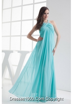 Halter Top Aqua Blue Empire Beading Prom Dress