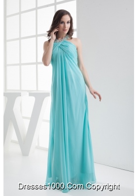 Halter Top Aqua Blue Empire Beading Prom Dress