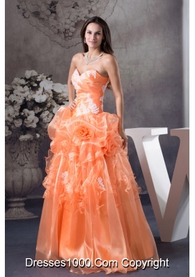 Hand Made Flowers With Appliques Sweetheart A-line Prom dress