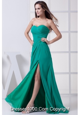 High Slit Sweetheart Ruching Column Prom Dress