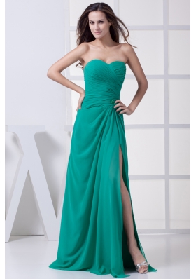 High Slit Sweetheart Ruching Column Prom Dress