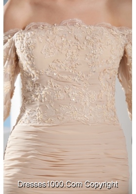 Lace Mermaid Champagne Brush Train Off the Shoulder Prom Dress