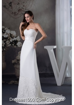 Lace Wedding Dress With Sweetheart A-line Brush Train