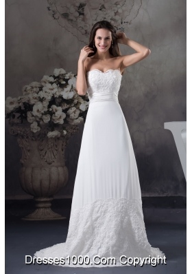 Lace Wedding Dress With Sweetheart A-line Brush Train