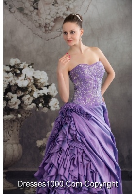 Lavender Ruffles Hand Made Flowers Embroidery Quinceanera Dress