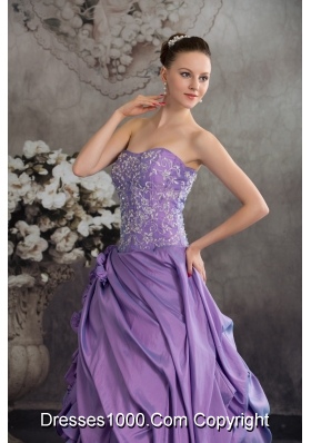 Lavender Ruffles Hand Made Flowers Embroidery Quinceanera Dress