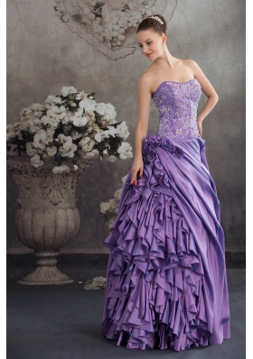 Lavender Ruffles Hand Made Flowers Embroidery Quinceanera Dress