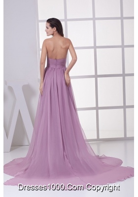 Lavender Sweetheart Ruching Court Train Prom Dress