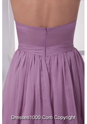 Lavender Sweetheart Ruching Court Train Prom Dress