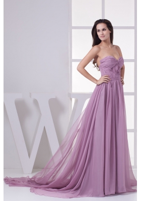 Lavender Sweetheart Ruching Court Train Prom Dress