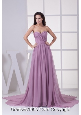 Lavender Sweetheart Ruching Court Train Prom Dress