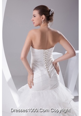 Mermaid Beading Ruffled Layers Brush Train Wedding Dress