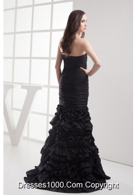 Mermaid Strapless Black Ruching Taffeta Prom Dress