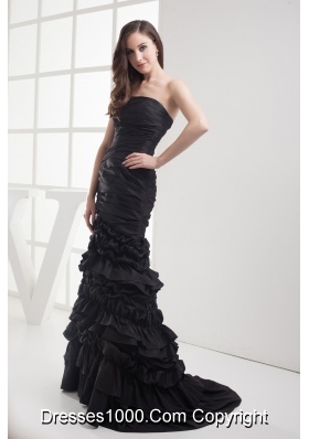 Mermaid Strapless Black Ruching Taffeta Prom Dress