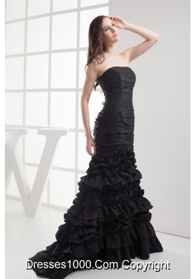 Mermaid Strapless Black Ruching Taffeta Prom Dress