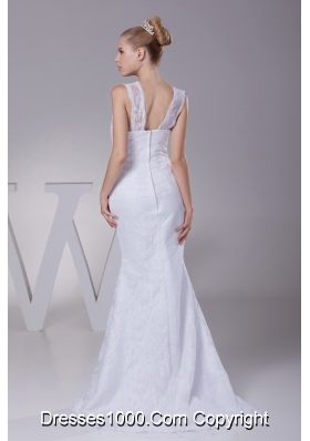 Mermaid V-neck High Slit Brush Train Wedding Dress