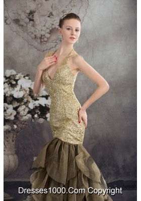 Mermaid V-neck Ruffles Sequins Tulle Prom dress