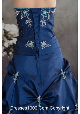 Navy Blue Halter Top Beading Appliques A-line Quinceanera Dress