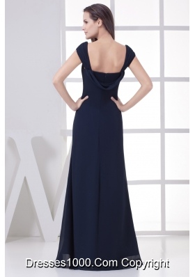 Navy Blue Straps Column Appliques Long Prom Dress