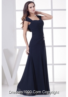 Navy Blue Straps Column Appliques Long Prom Dress