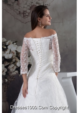 Off The Shoulder 3/4 Sleeves Lace A-line Wedding Dress