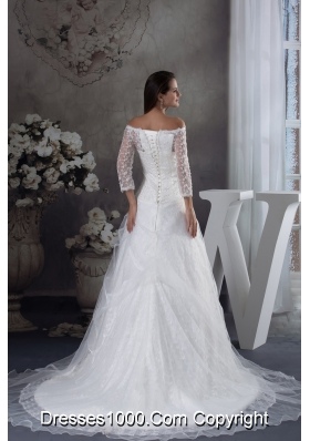 Off The Shoulder 3/4 Sleeves Lace A-line Wedding Dress