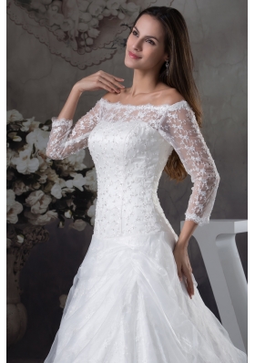 Off The Shoulder 3/4 Sleeves Lace A-line Wedding Dress