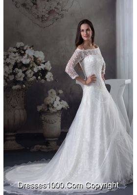 Off The Shoulder 3/4 Sleeves Lace A-line Wedding Dress