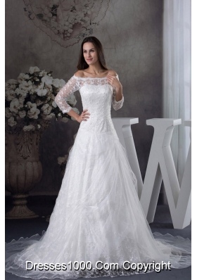 Off The Shoulder 3/4 Sleeves Lace A-line Wedding Dress