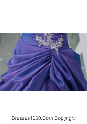 One Shoulder Appliques Purple Long A-line Quinceanera Dress