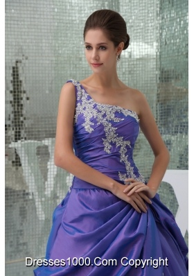 One Shoulder Appliques Purple Long A-line Quinceanera Dress