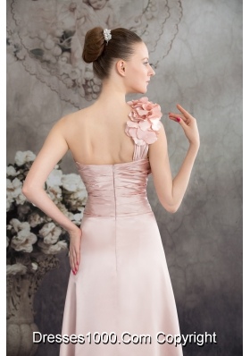 One Shoulder Hand Made Flowers High-low Prom Dress