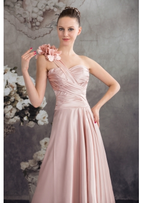 One Shoulder Hand Made Flowers High-low Prom Dress