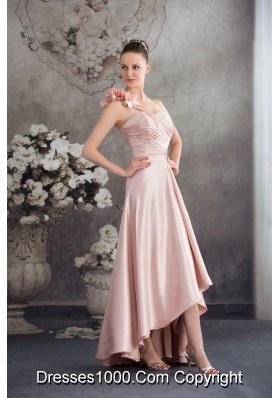 One Shoulder Hand Made Flowers High-low Prom Dress