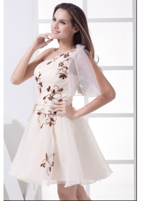 One Shoulder Mini-length Beading A-line Prom Dress