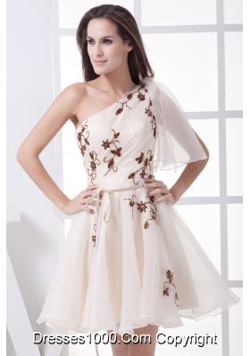 One Shoulder Mini-length Beading A-line Prom Dress