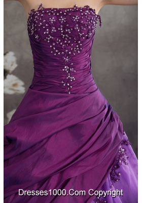 Purple Quanceanera Dress with Appliques Ball Gown Strapless