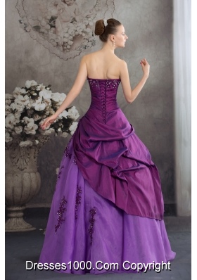 Purple Quanceanera Dress with Appliques Ball Gown Strapless