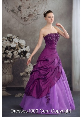 Purple Quanceanera Dress with Appliques Ball Gown Strapless