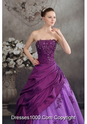 Purple Quanceanera Dress with Appliques Ball Gown Strapless