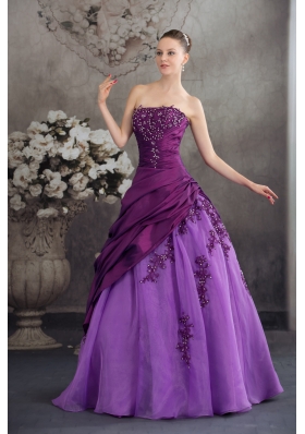 Purple Quanceanera Dress with Appliques Ball Gown Strapless